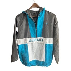 Asphalt Colorblock Anorak Jacket Teal White Gray Pullover Hoodie‎ Size L Y2K